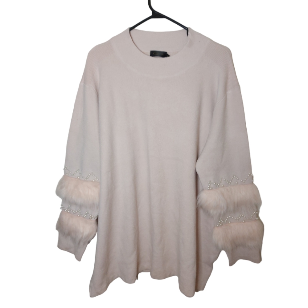 Goa Pink Stretchy Knit Faux Fur Pearl Sweater